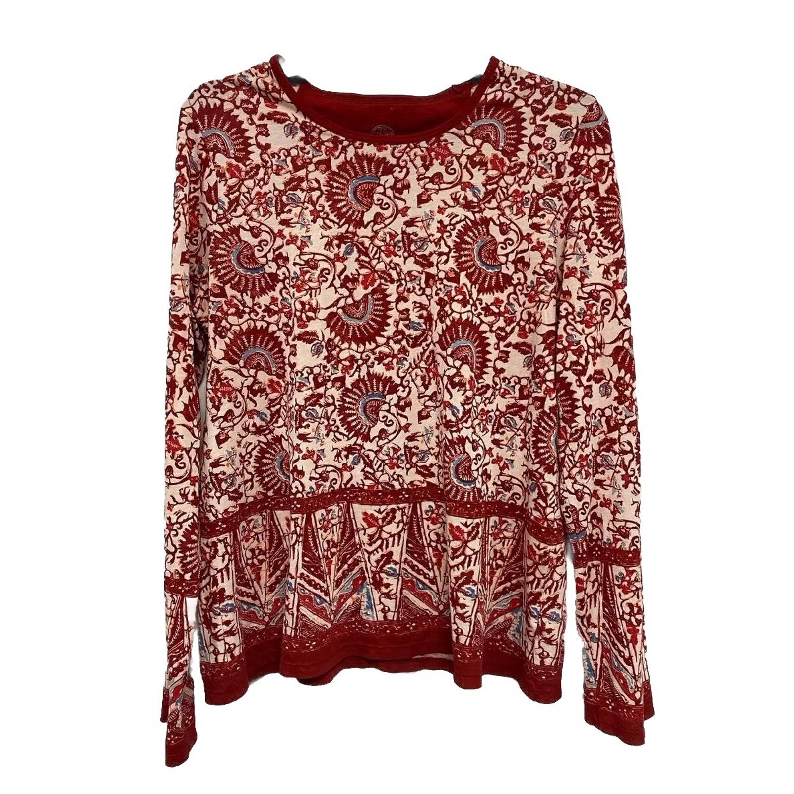 Tory Burch Floral Print Crew Neck Top Pima Cotton Multicolor Medium A001418